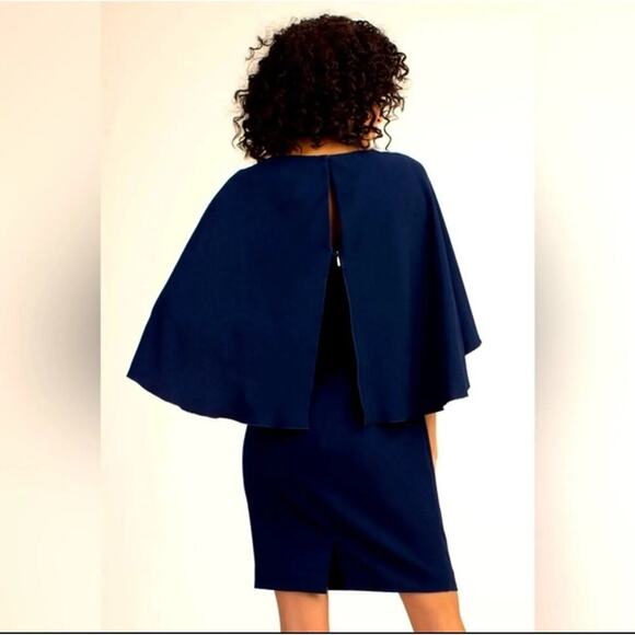Trina Turk Navy Blue Cape Dress - Picture 2 of 14